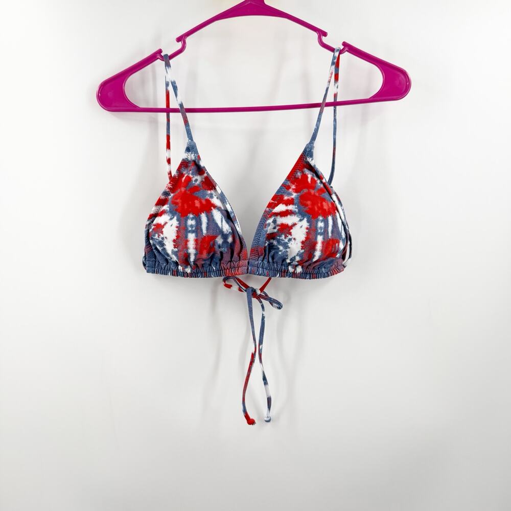 Volcom Bikini Top SZ Large NEW Sample Tie Dye Patriotic USA Triangle String Swim